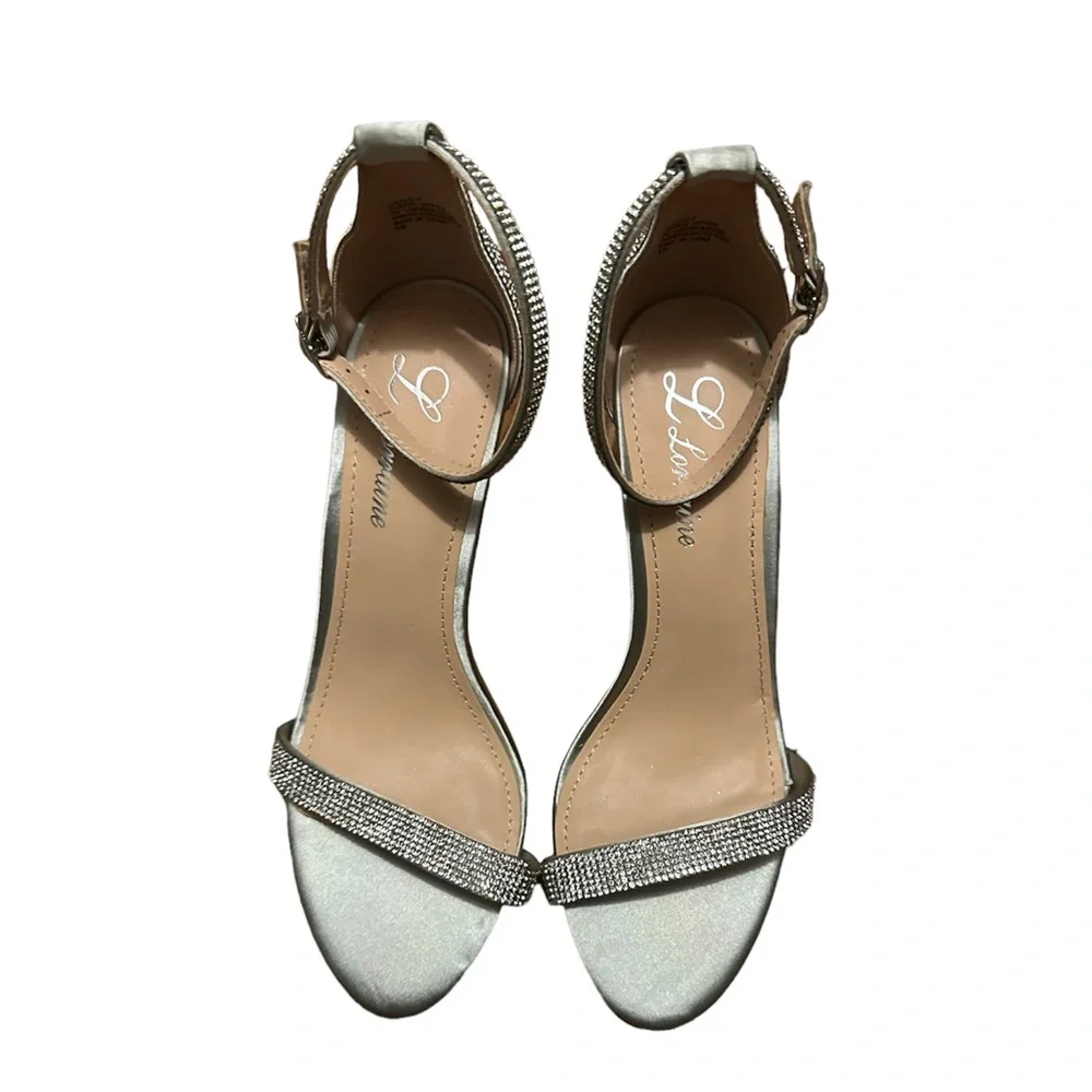 ❗️NWOT❗️ L Lorraine Silver Embellished Strap Ankle Strap 2” Stiletto Heel Sandal - Picture 3 of 4